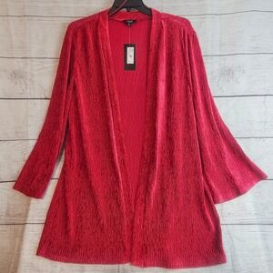 Slim Factor Investments 1X Red Open Front Cardigan Duster Ribbed Velvet NWT 921